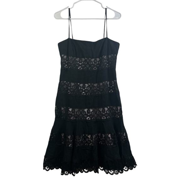 Maggy London Black 100% Linen Lace Dress Size 8 Whimsigoth Dark Romantic Summer - Picture 1 of 12